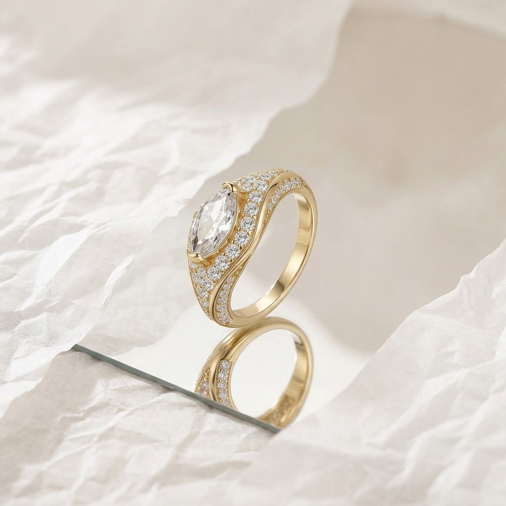 S925 Sterling Silver Moissanite Horse's Eye Ring, Unique Design